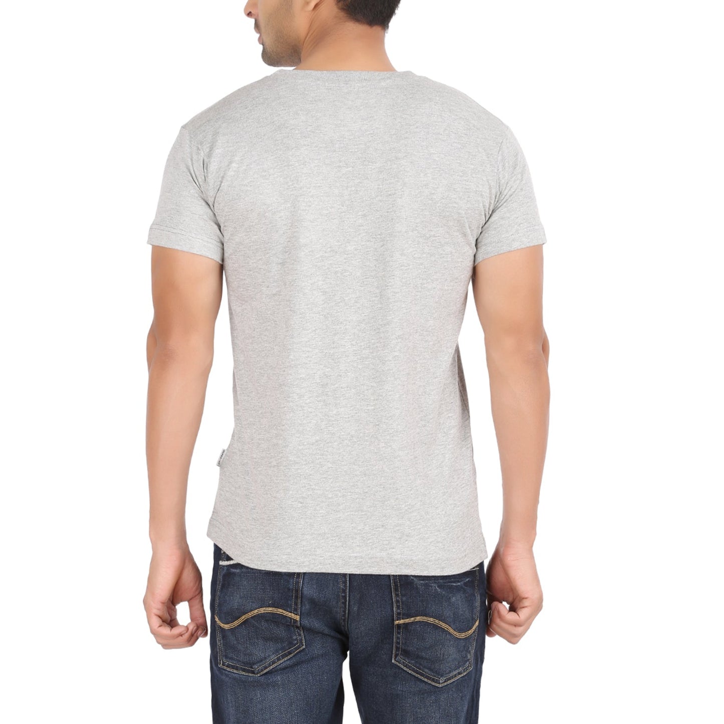 Grey Melange Round Neck Tshirt -Style #0804