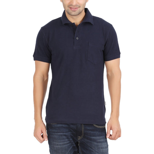 Navy Blue Polo Tshirt With Pocket-Style #0705
