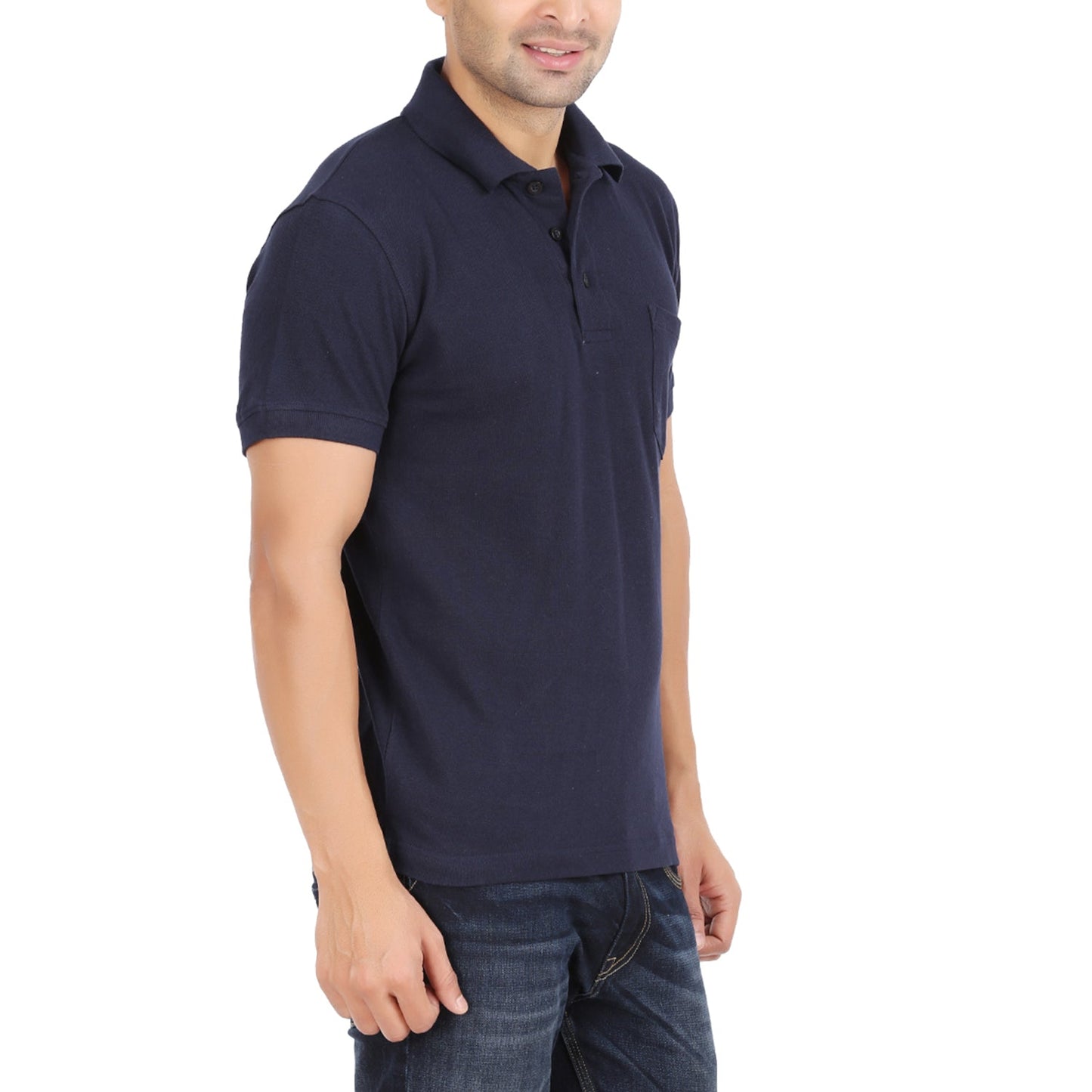 Navy Blue Polo Tshirt With Pocket-Style #0705