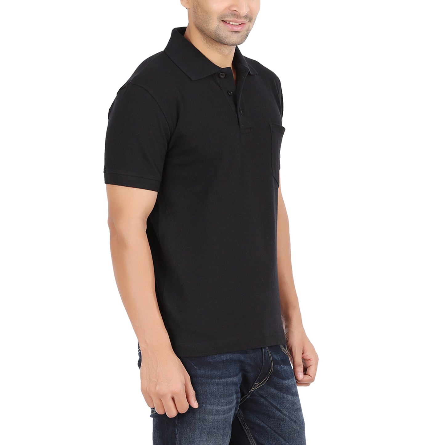 Black Polo Tshirt With Pocket-Style #0705