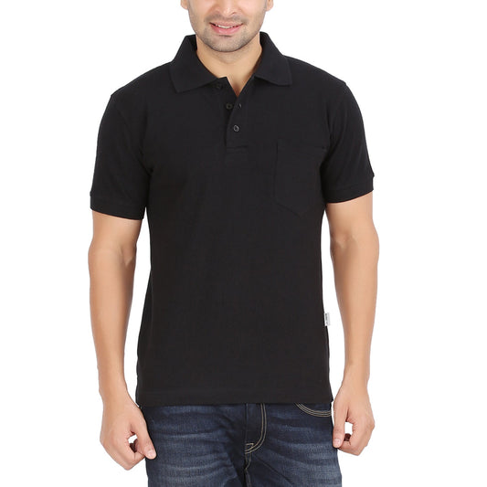 Black Polo Tshirt With Pocket-Style #0705