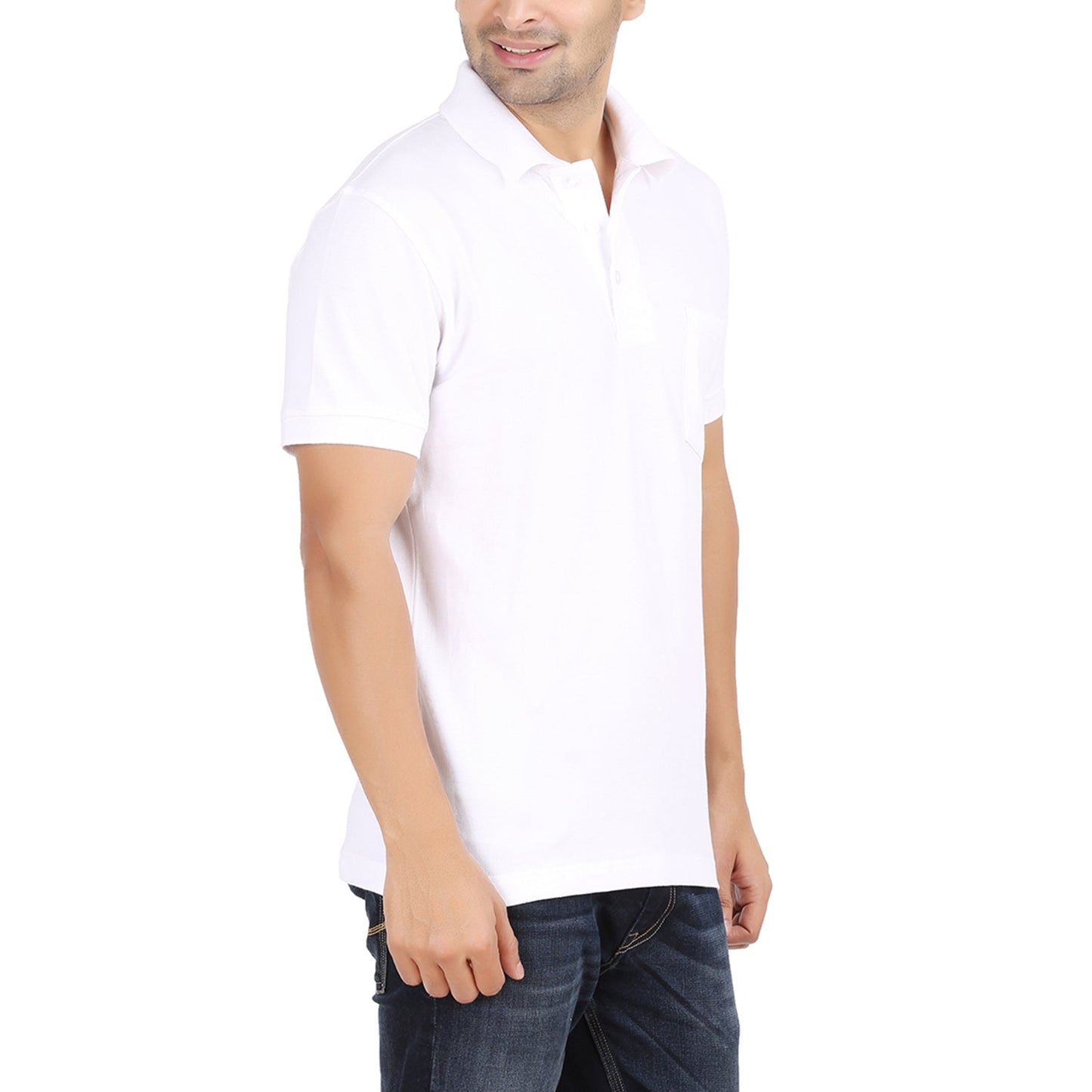 White Polo Tshirt With Pocket-Style #0705