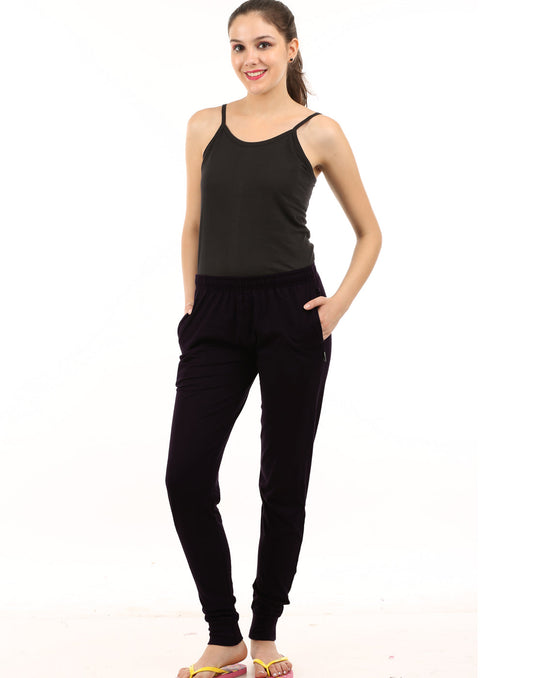 Black Bottom Rib Zipper Trackpant- Style #L-0407