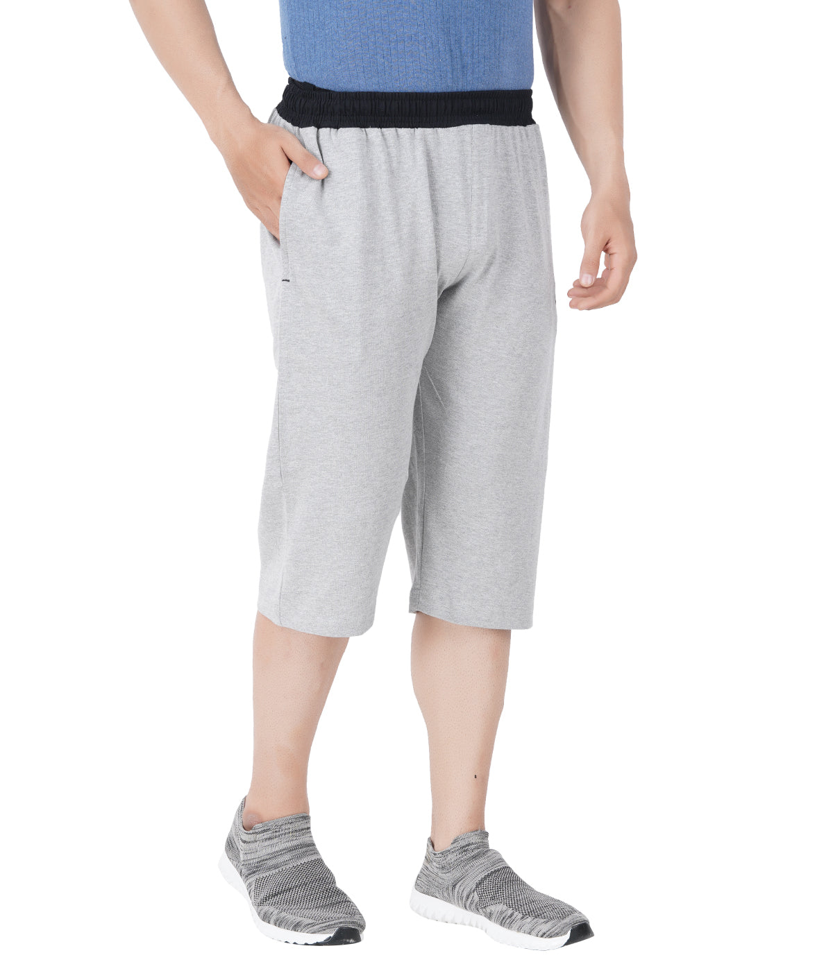Grey Melange 3/4 Contrast Waistband With Zipper -Style #0603
