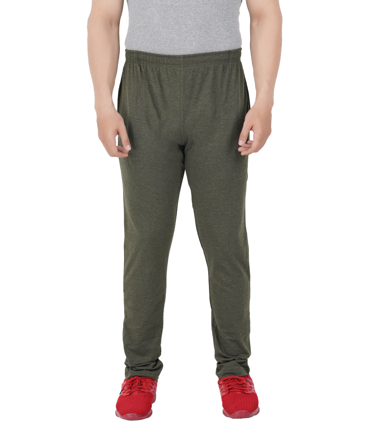 Olive Melange Slim Fit Zipper Trackpant-Style #0408