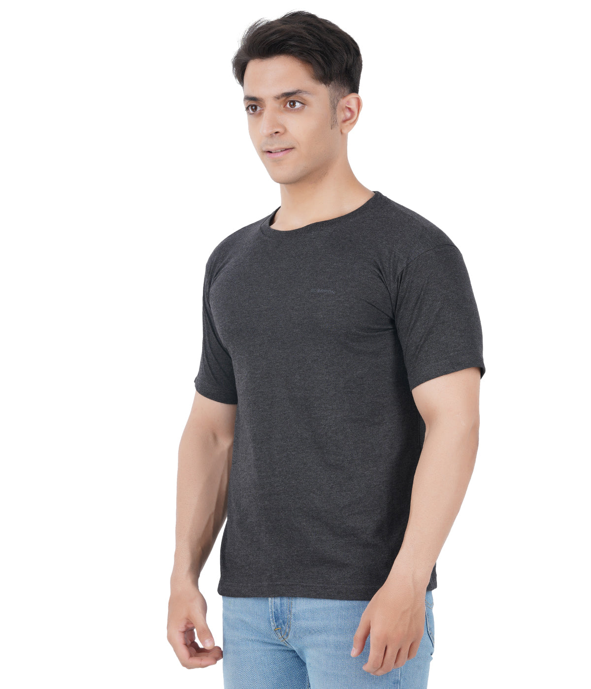 Charcoal Melange Round Neck Tshirt -Style #0804