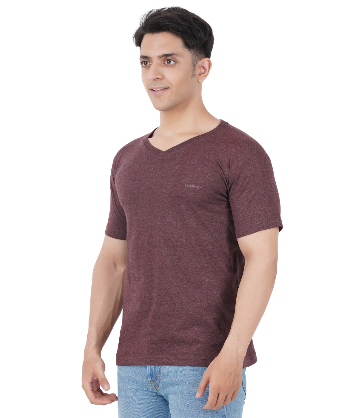 Brown Melange V Neck Tshirt -Style #0904