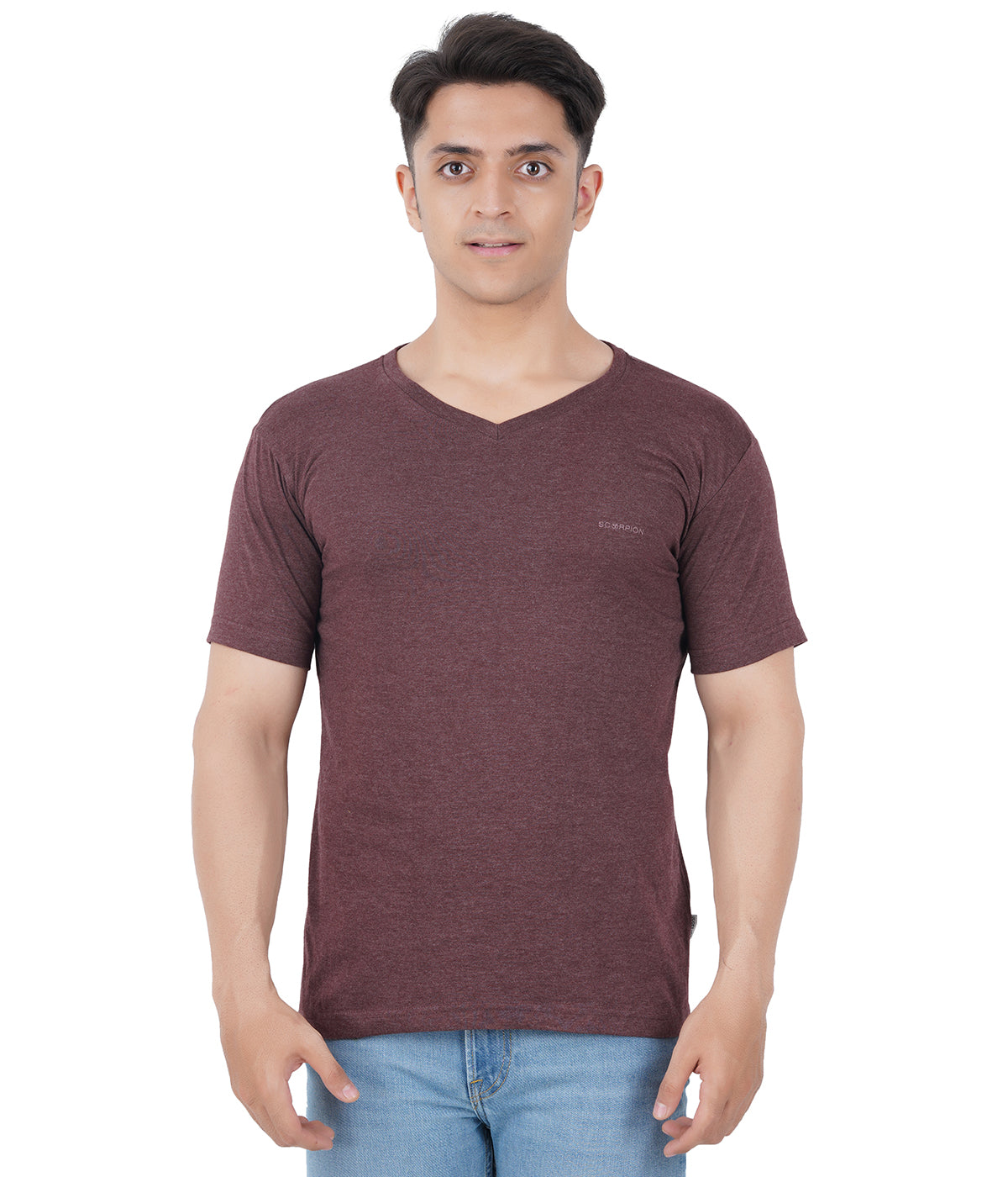 Brown Melange V Neck Tshirt -Style #0904