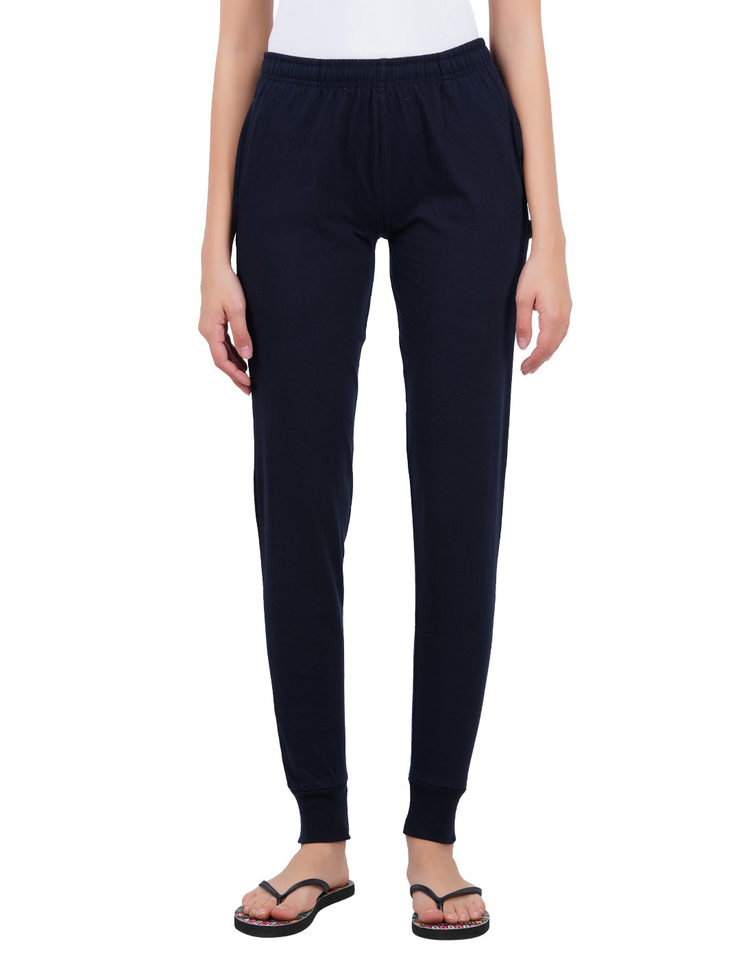 Navy Blue Bottom Rib Zipper Trackpant- Style #L-0407