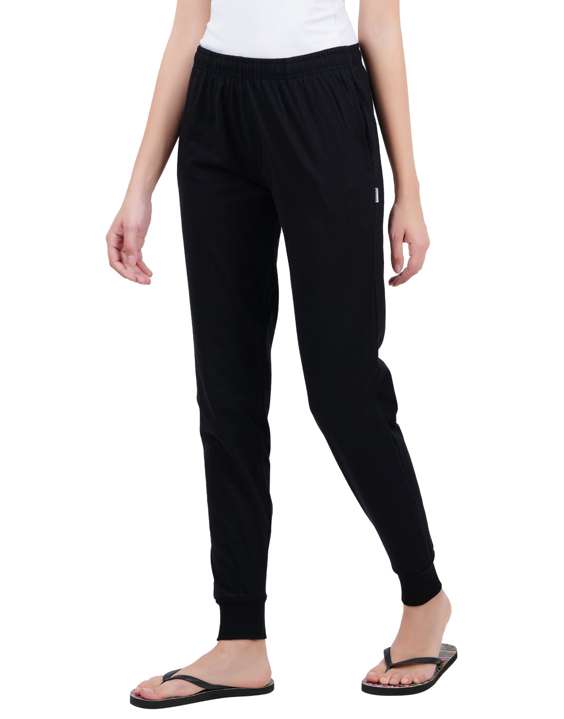 Black Bottom Rib Zipper Trackpant- Style #L-0407