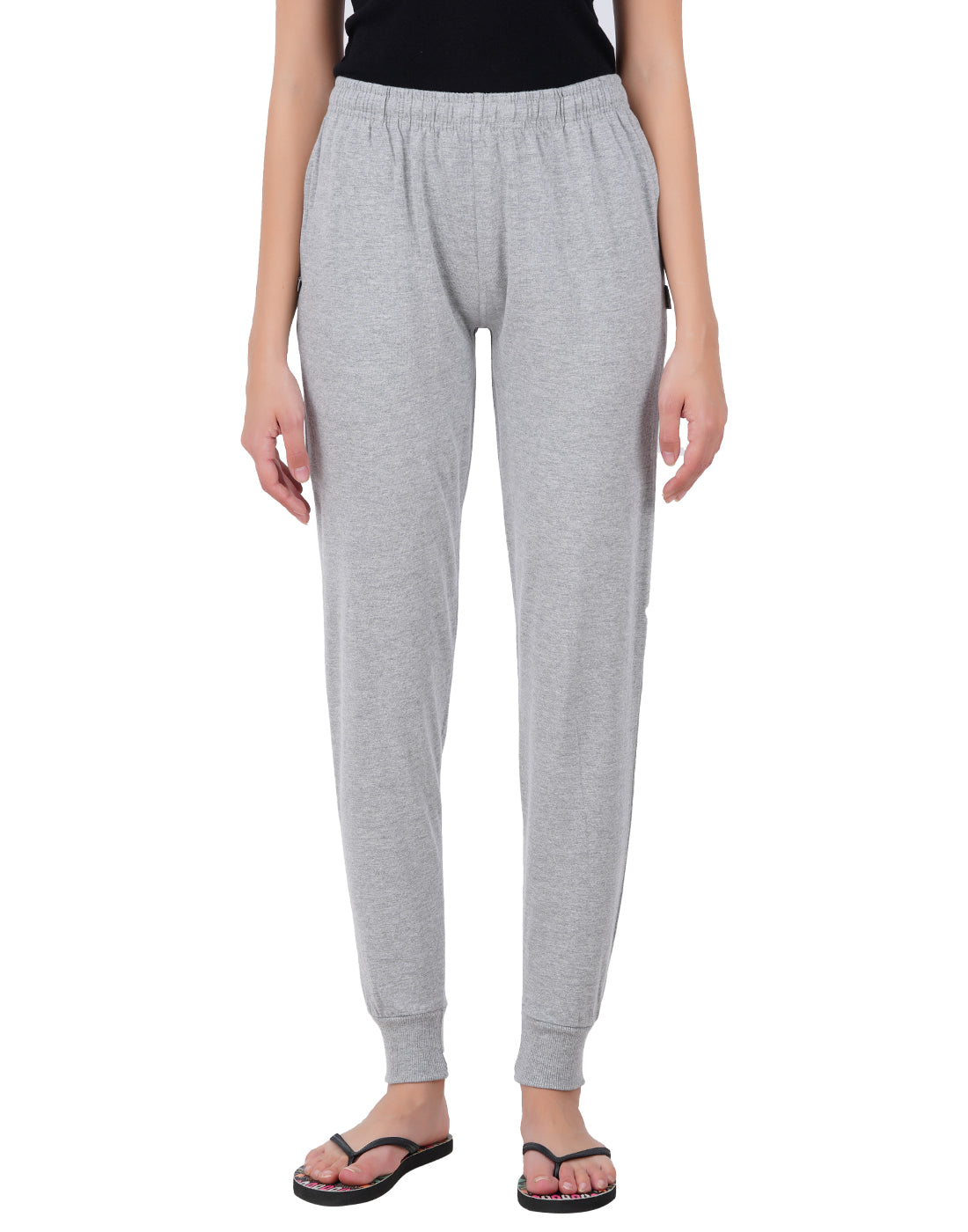 Grey Melange Bottom Rib Zipper Trackpant- Style #L-0407