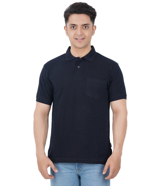 Charcoal Melange Polo Tshirt With Pocket-Style #0705