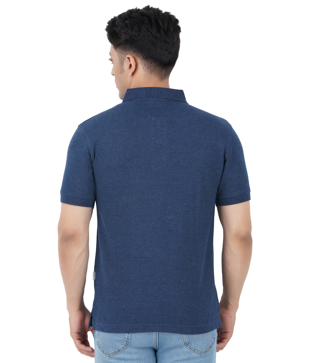 Navy Melange Polo Tshirt With Pocket-Style #0705