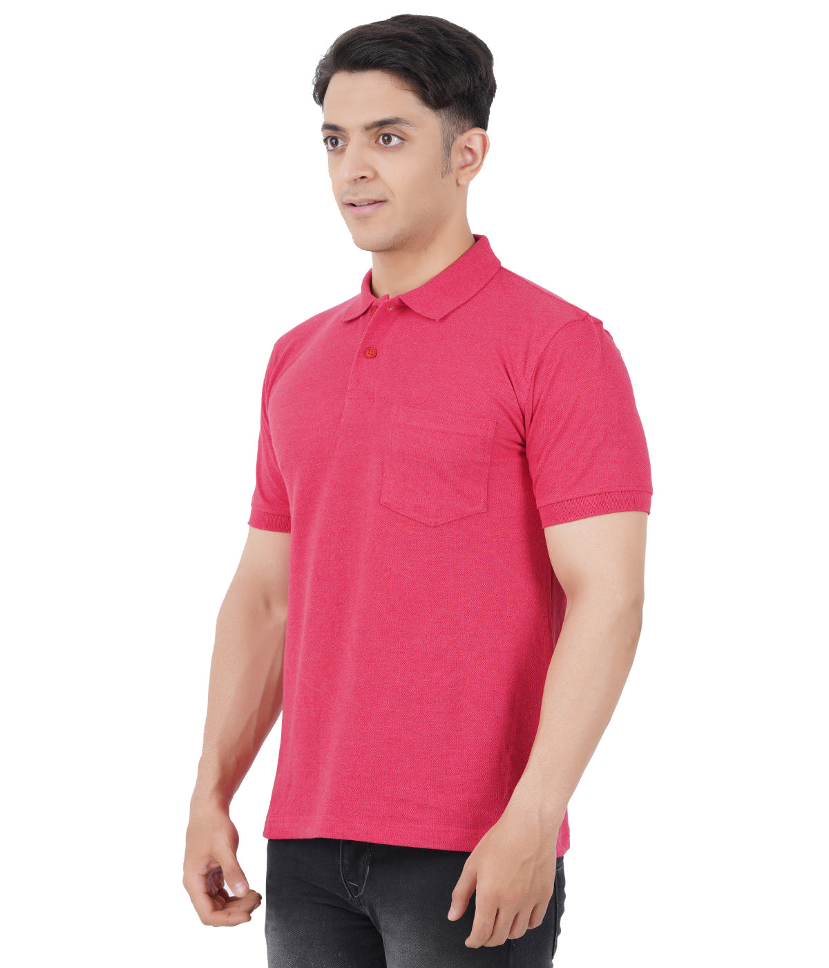 Pink Melange Polo Tshirt With Pocket-Style #0705