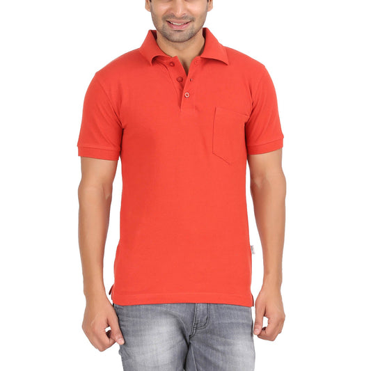 Orange Polo Tshirt With Pocket-Style #0705