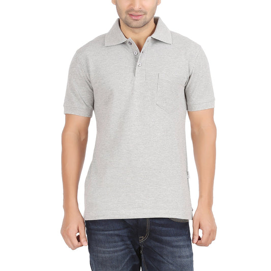 Grey Melange Polo Tshirt With Pocket-Style #0705