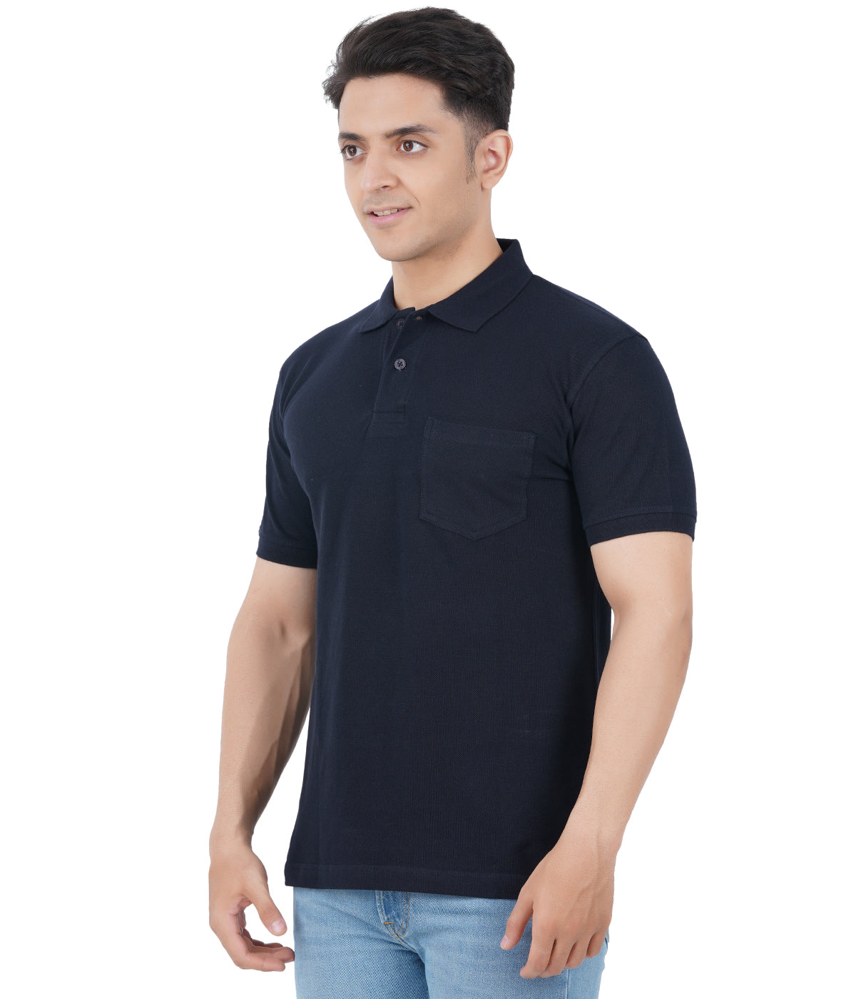 Charcoal Melange Polo Tshirt With Pocket-Style #0705