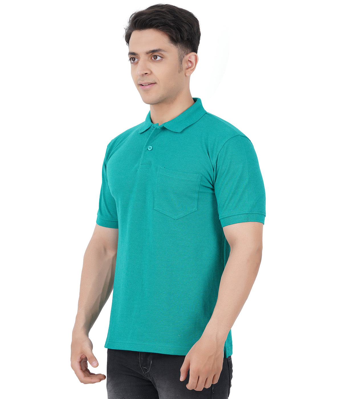 Teal Melange Polo Tshirt With Pocket-Style #0705