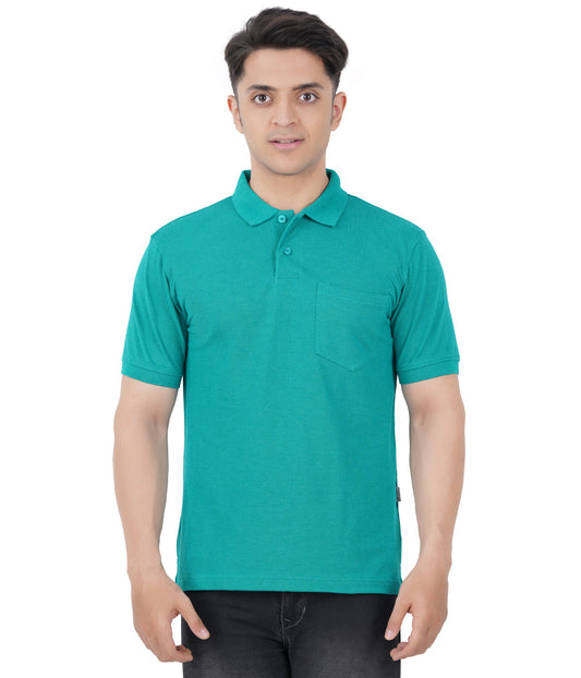 Teal Melange Polo Tshirt With Pocket-Style #0705